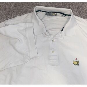 Masters Tech Mens Polo Shirt XL White Solid Golf Cotton Short Logo‎ Preppy Shop